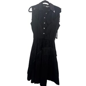 Lilia Smitty Vintage Western Fringe Dress Black Lace Sleeveless Cotton USA 9/10